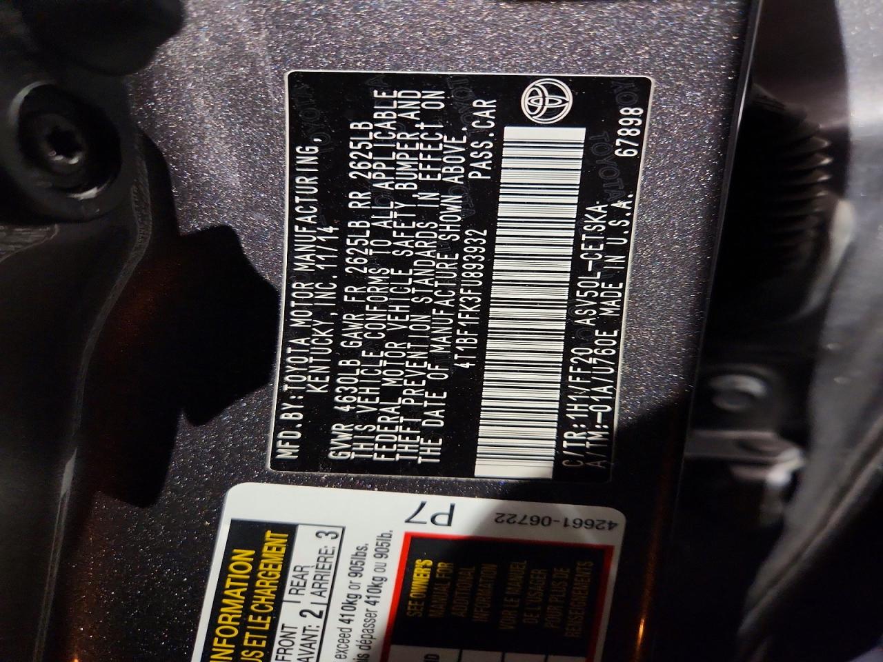 2015 TOYOTA CAMRY LE photo 12