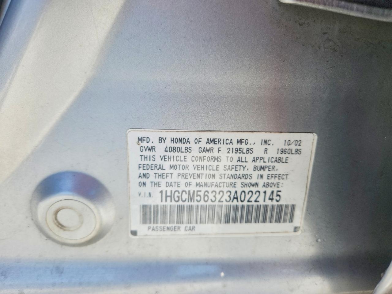 2003 HONDA ACCORD LX photo 12