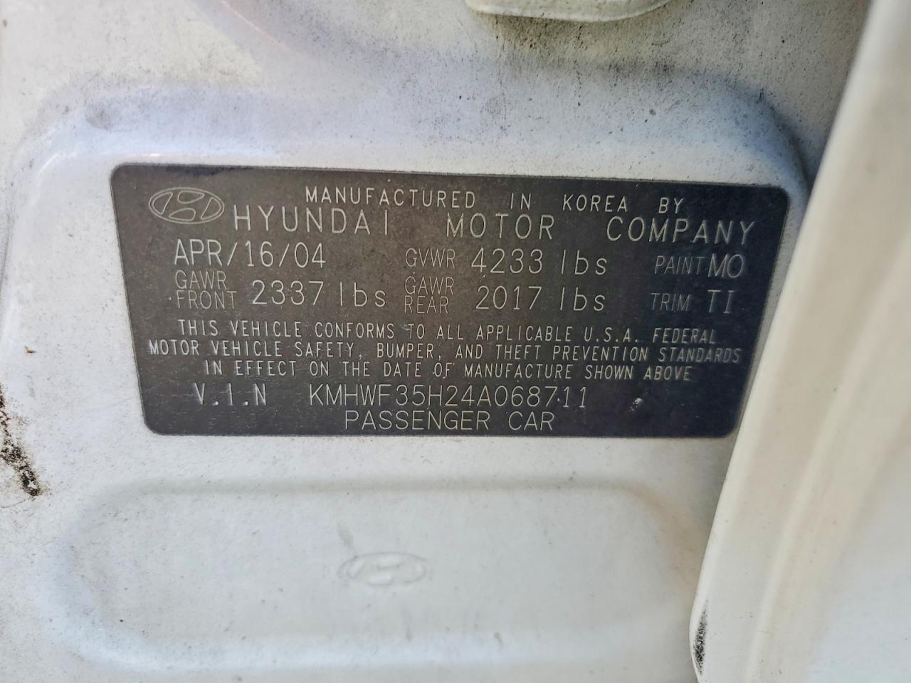 2004 HYUNDAI SONATA GLS photo 12