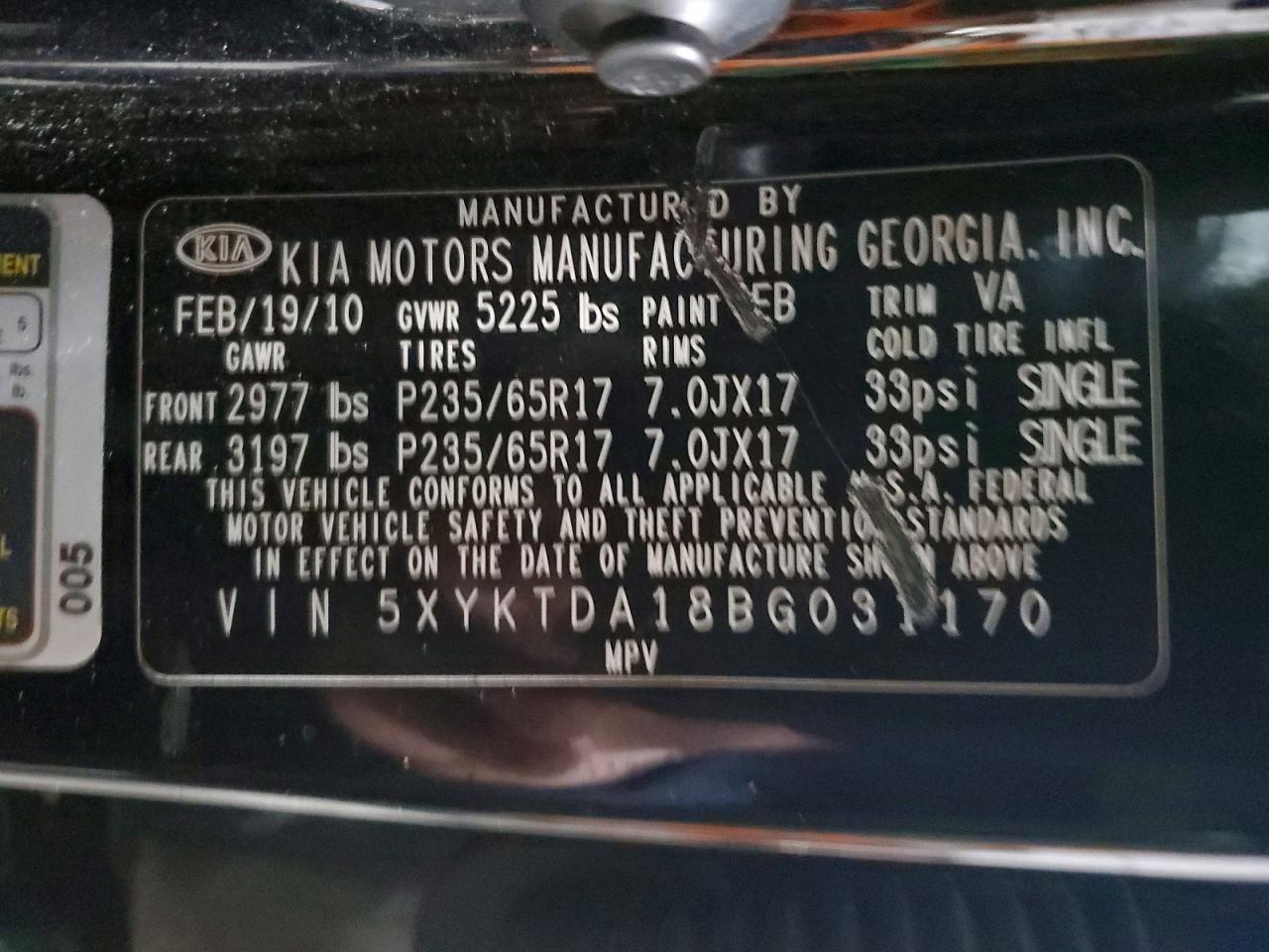 2011 KIA SORENTO BASE photo 37