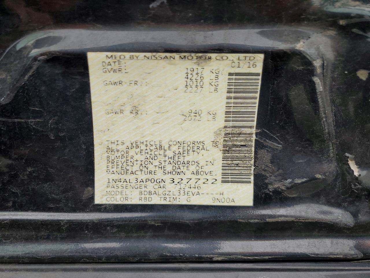 2016 NISSAN ALTIMA 2.5 photo 12