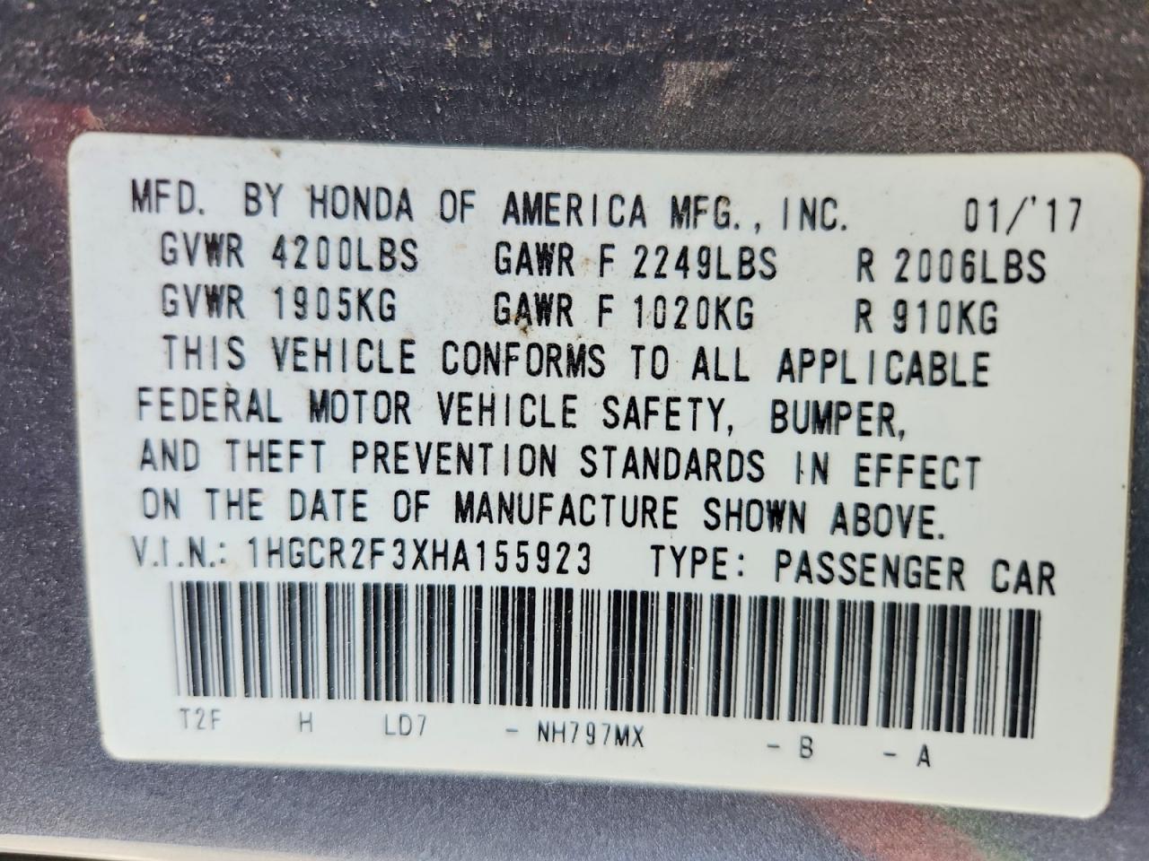 2017 HONDA ACCORD LX photo 45