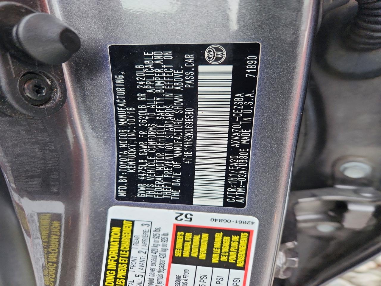 2019 TOYOTA CAMRY L photo 12