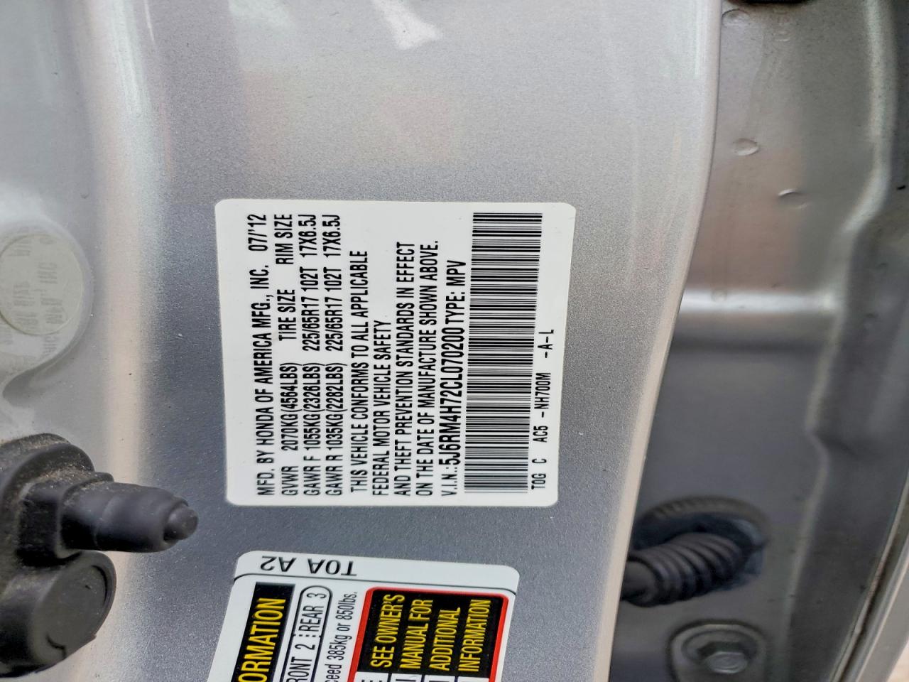 2012 HONDA CR-V EXL photo 14