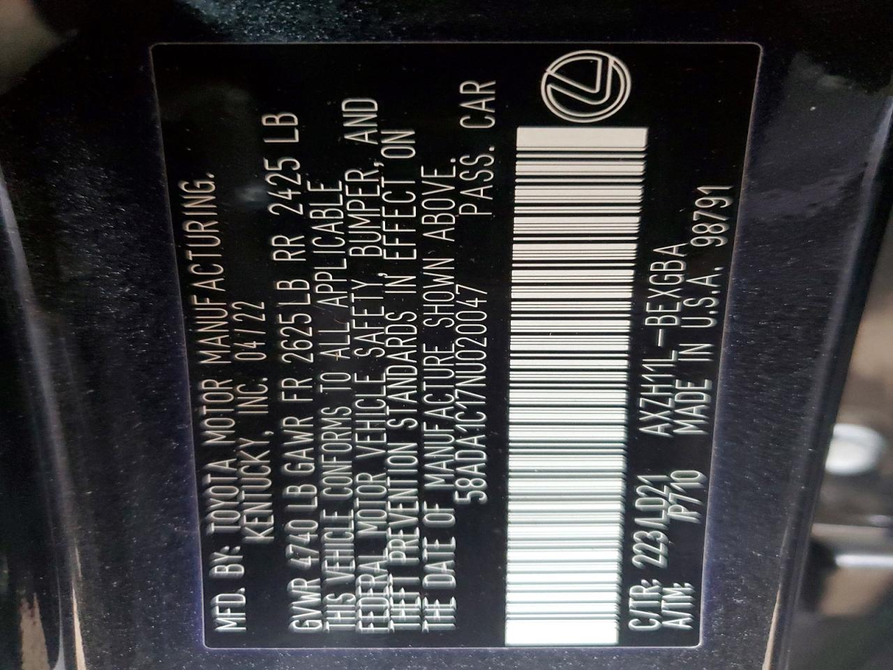 2022 LEXUS ES 300H BASE photo 12