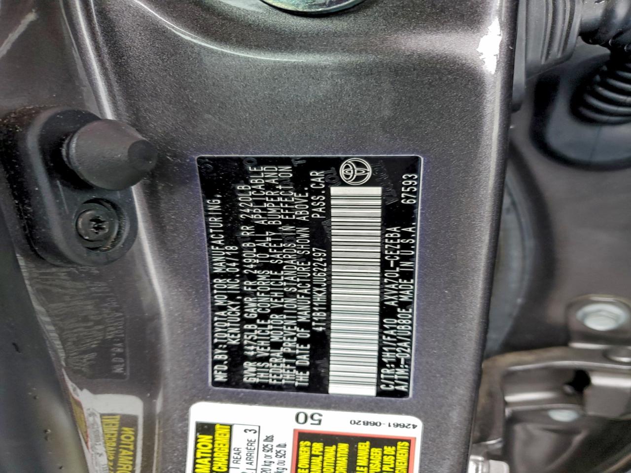 2018 TOYOTA CAMRY L photo 13