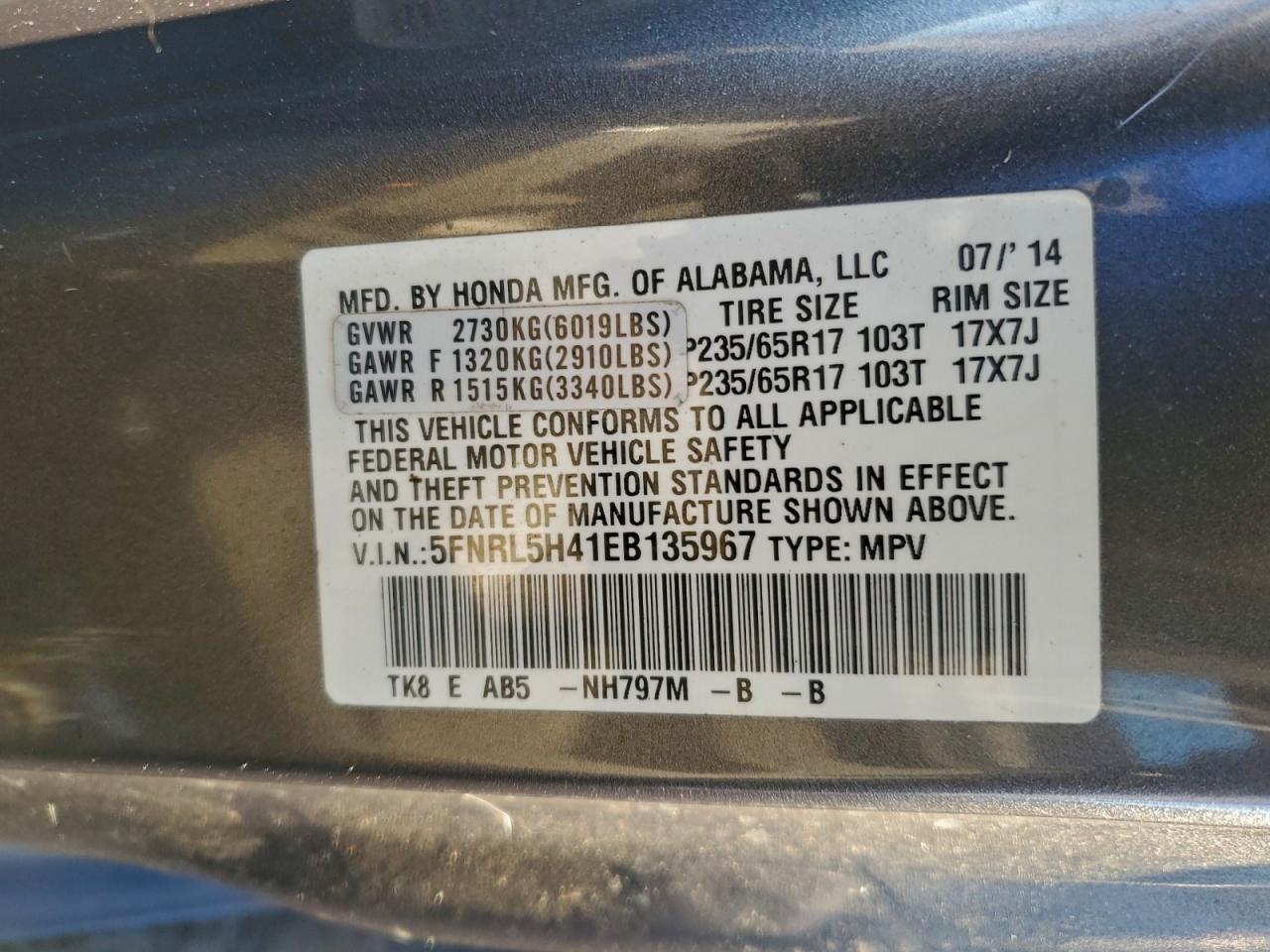 2014 HONDA ODYSSEY EX photo 13