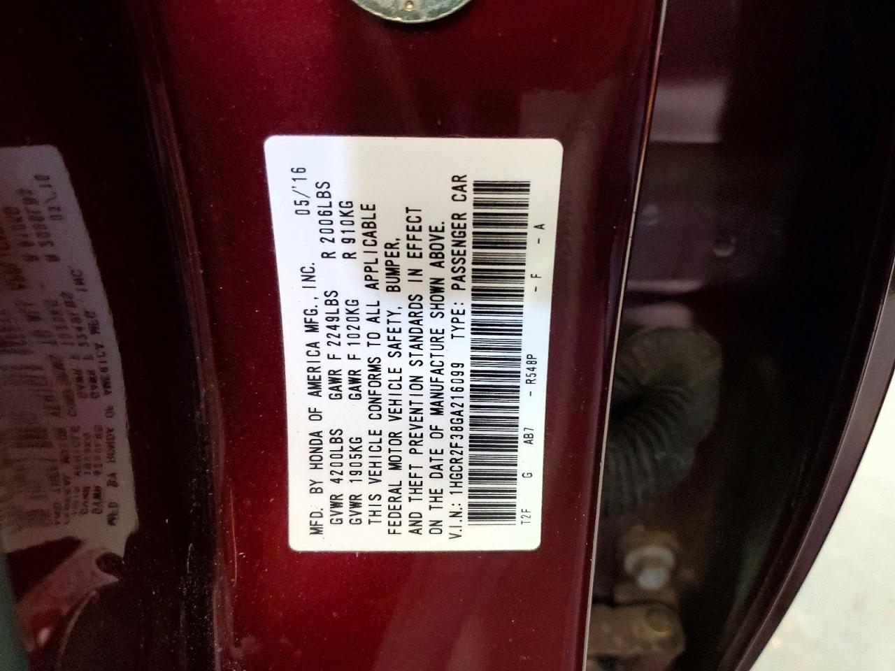 2016 HONDA ACCORD LX photo 12