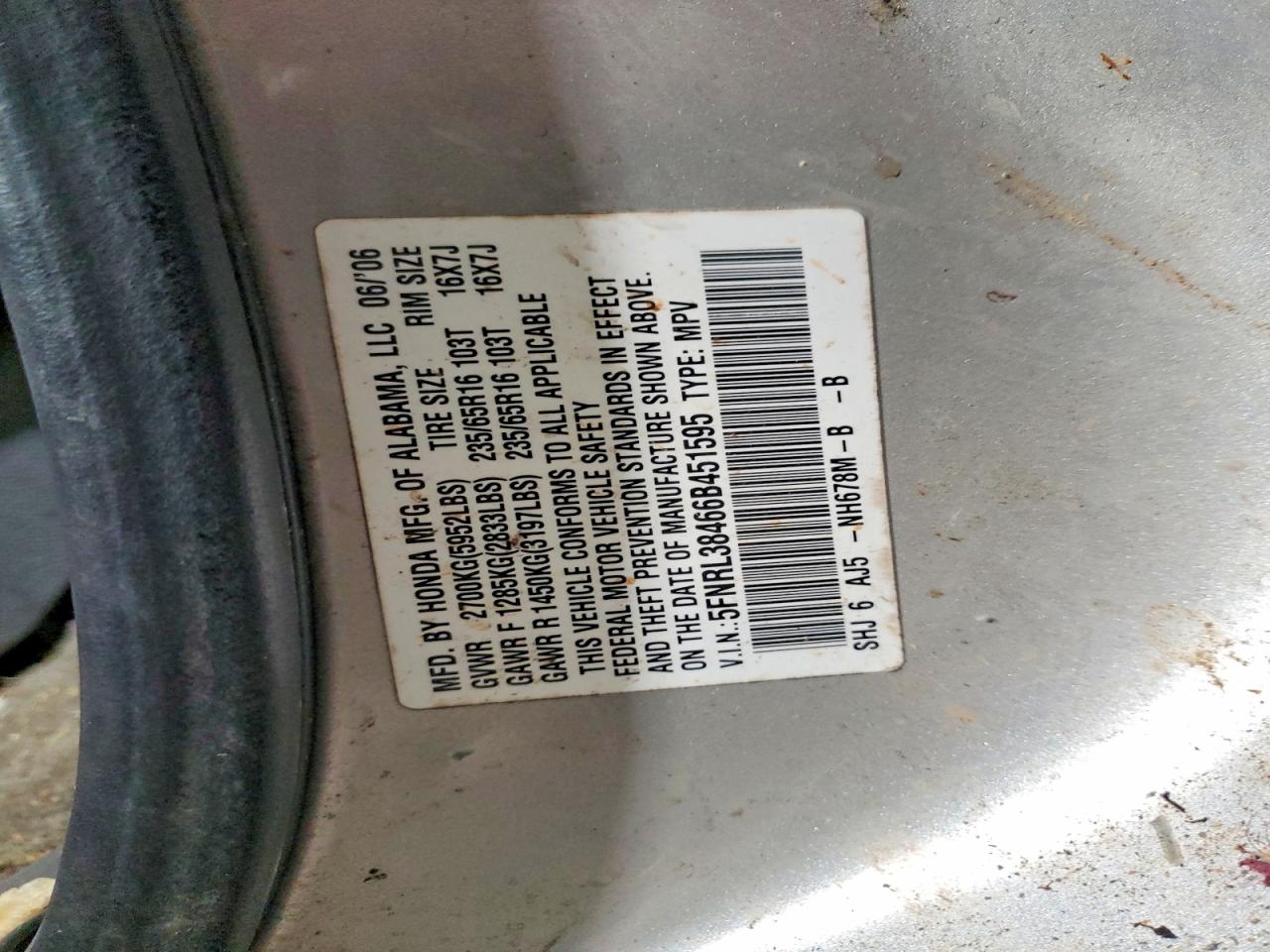2006 HONDA ODYSSEY EX photo 25