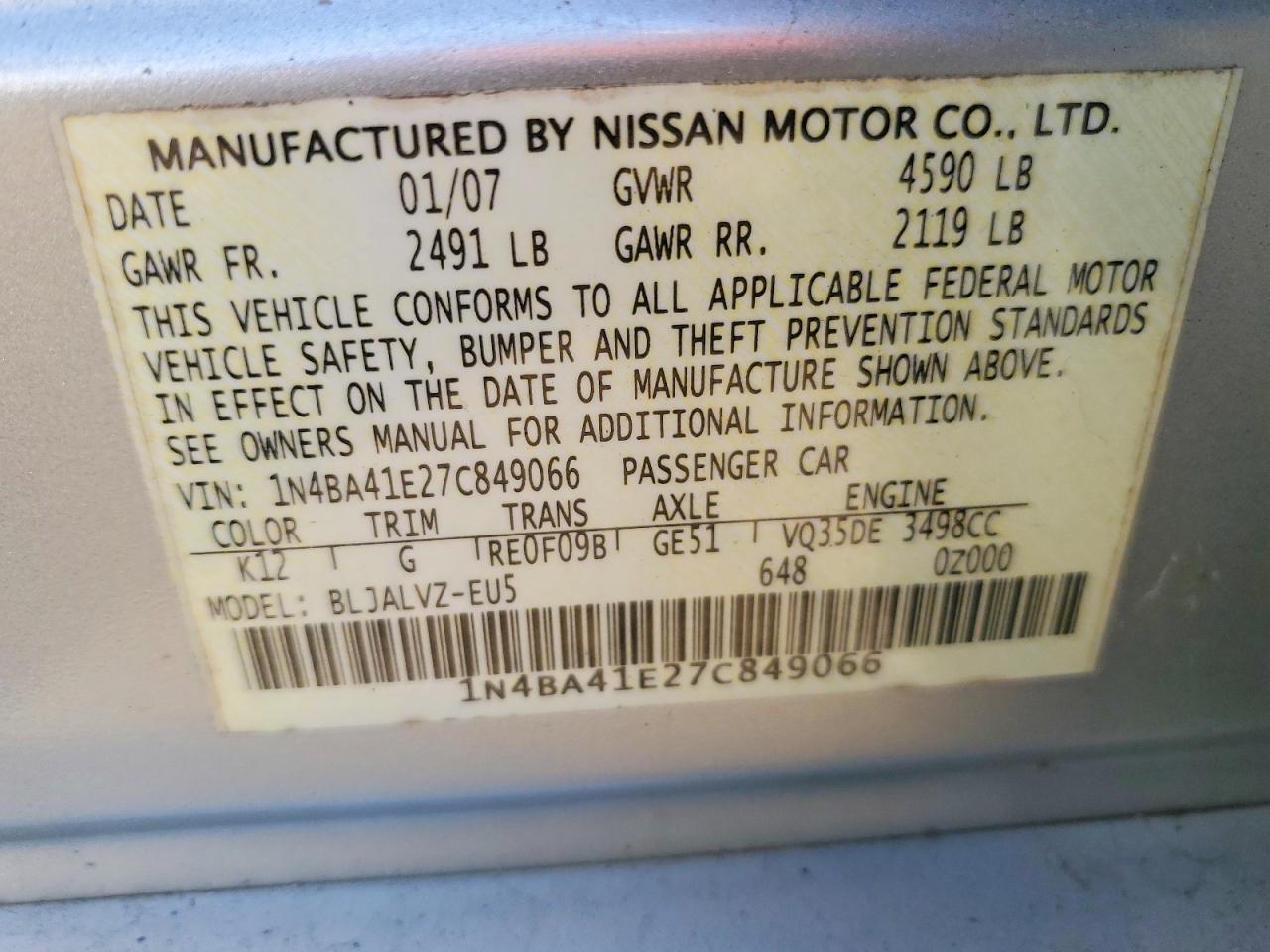 2007 NISSAN MAXIMA SE photo 12