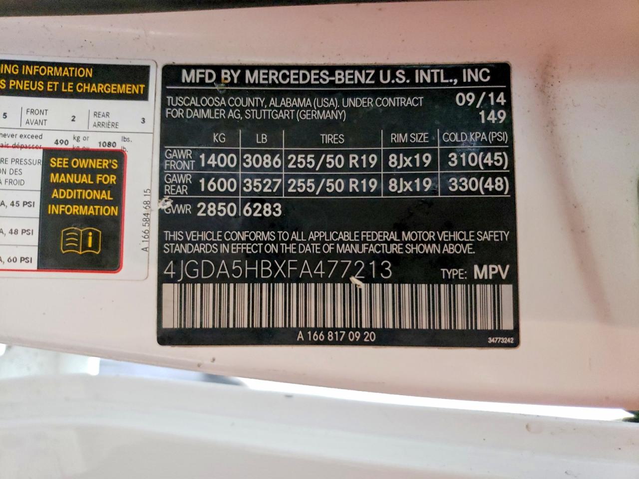 2015 MERCEDES-BENZ ML 350 4MATIC photo 14