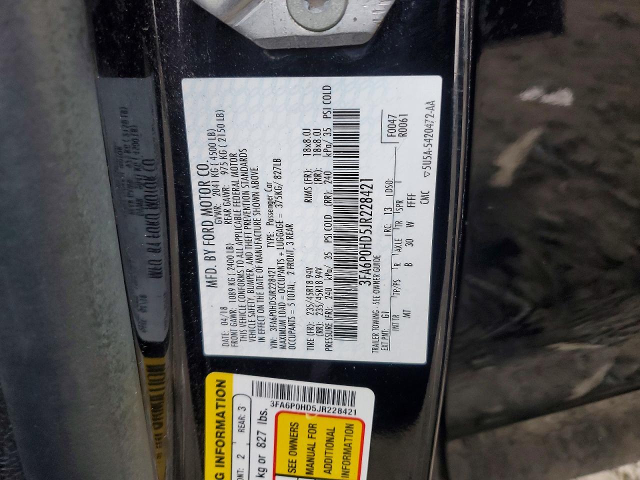 2018 FORD FUSION SE photo 12