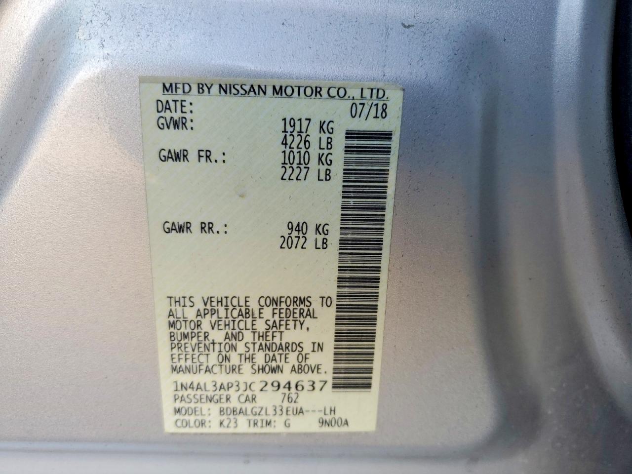 2018 NISSAN ALTIMA 2.5 photo 12