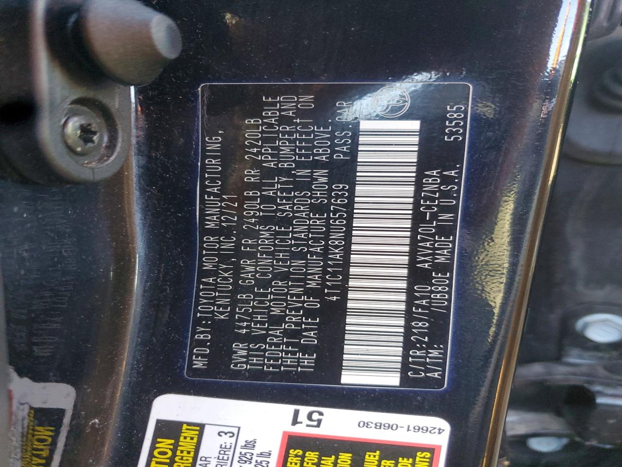 2022 TOYOTA CAMRY LE photo 12