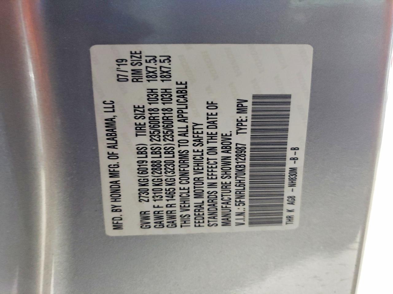 2019 HONDA ODYSSEY EXL photo 13