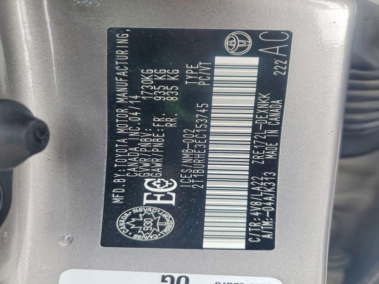 2014 TOYOTA COROLLA L photo 12