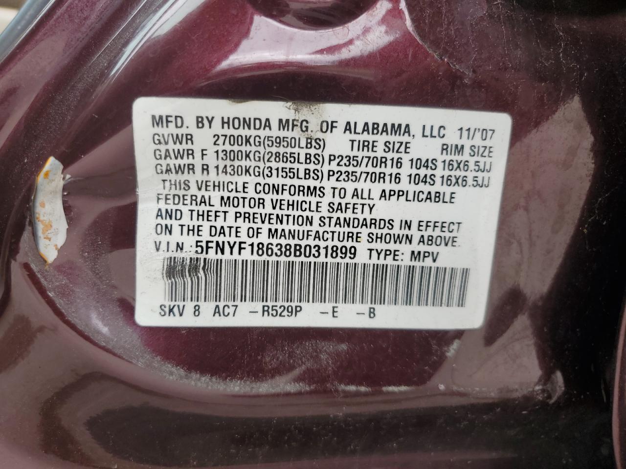 2008 HONDA PILOT EXL photo 27