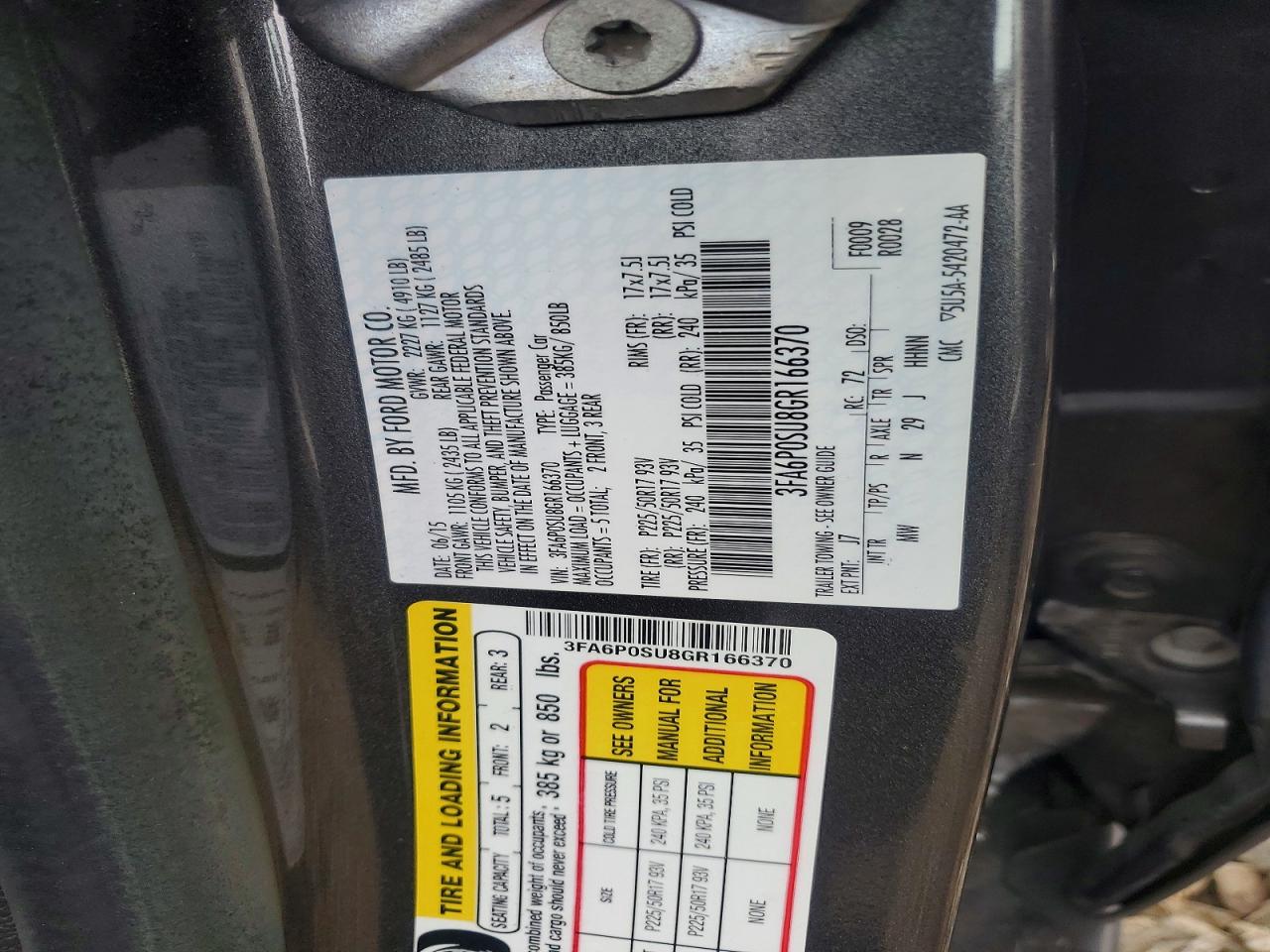 2016 FORD FUSION TITANIUM PHEV photo 12