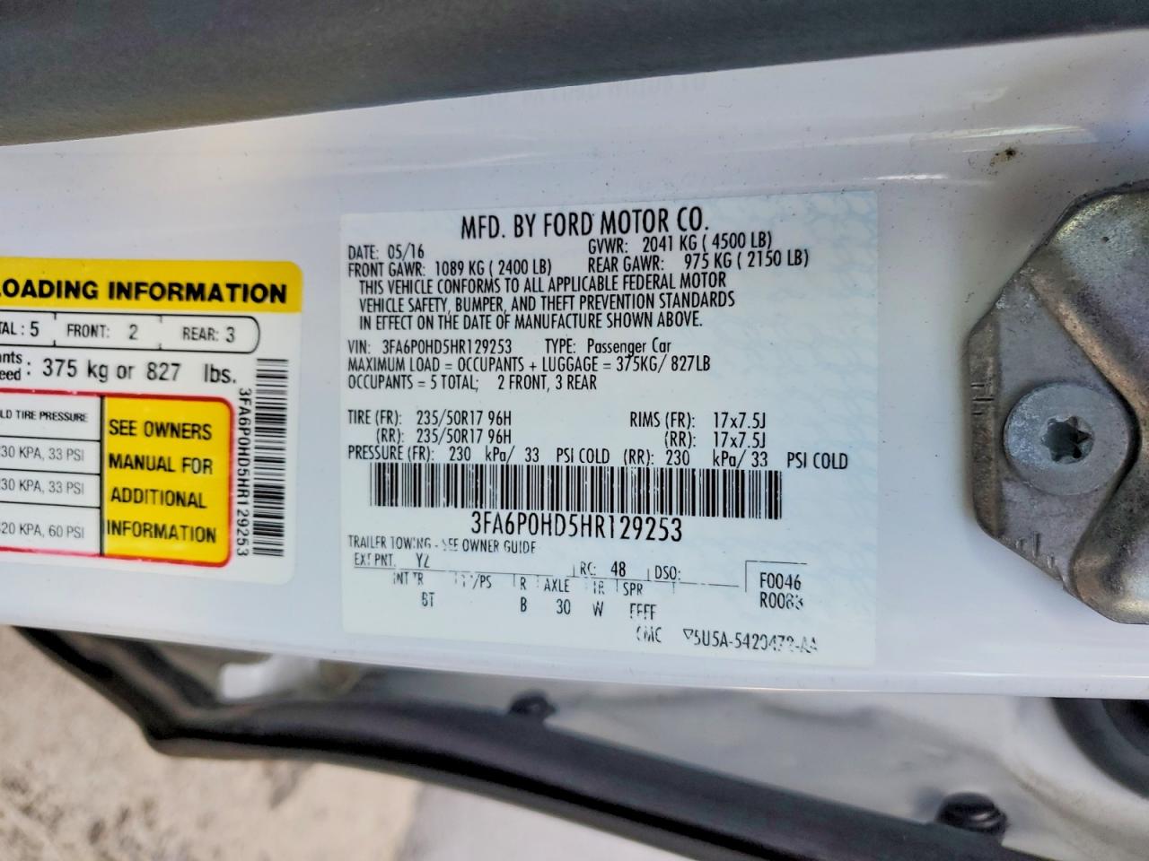 2017 FORD FUSION SE photo 12
