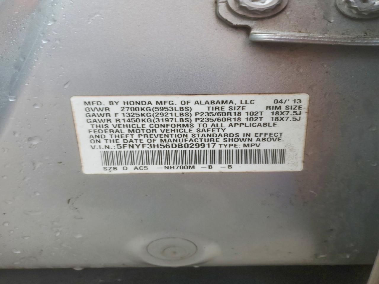 2013 HONDA PILOT EXL photo 13