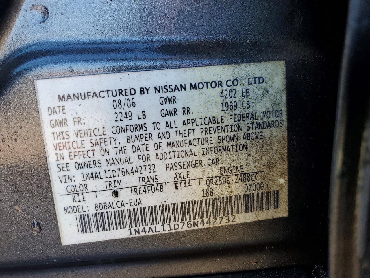 2006 NISSAN ALTIMA S photo 13