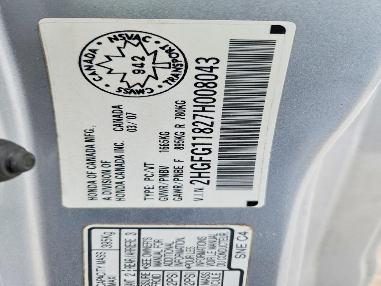 2007 HONDA CIVIC EX photo 12