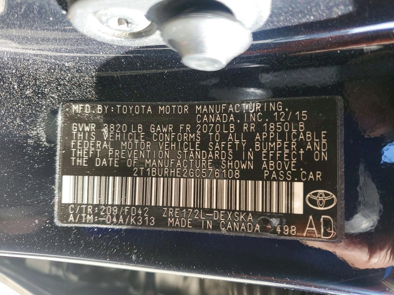 2016 TOYOTA COROLLA L photo 13