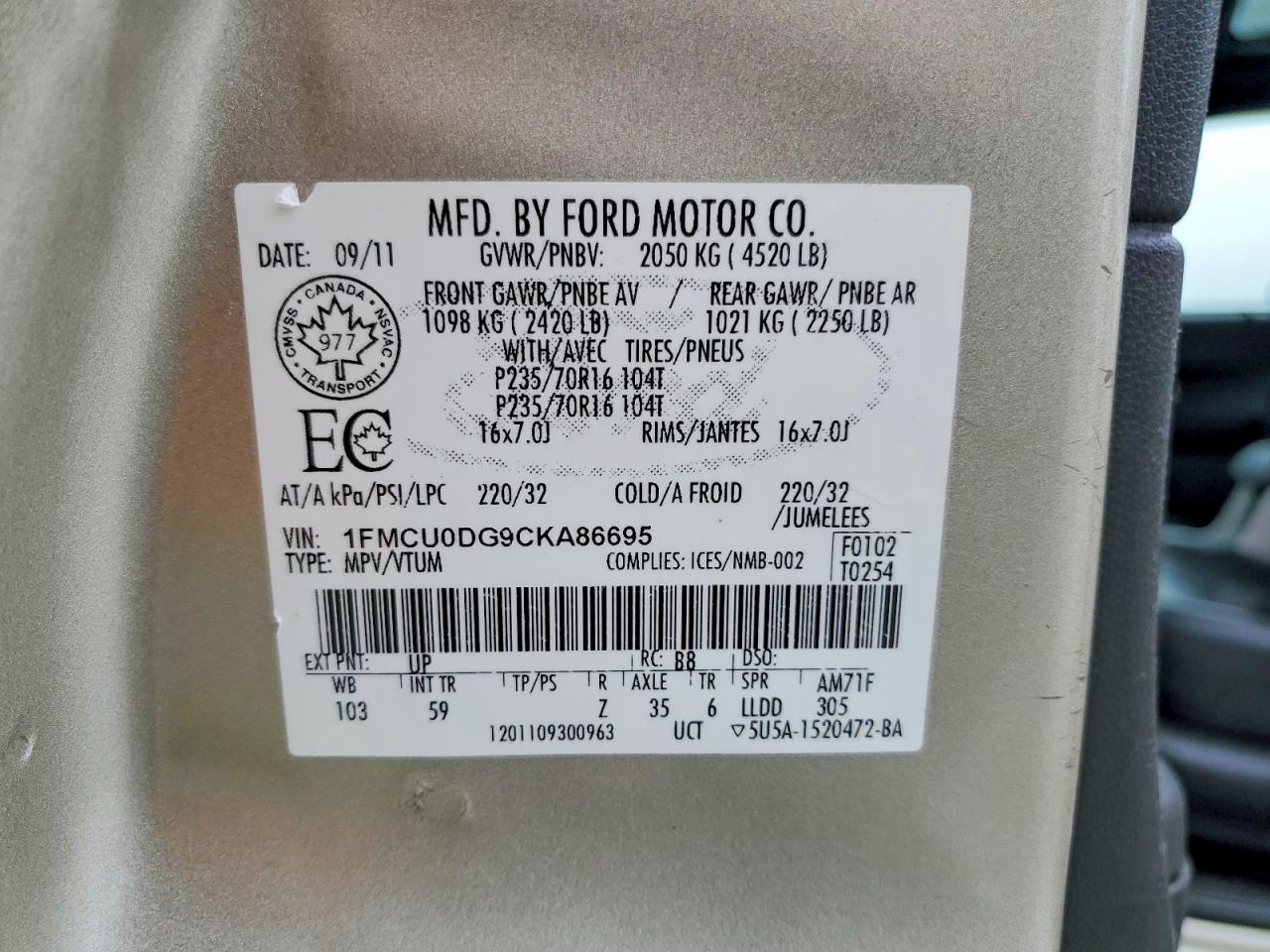 2012 FORD ESCAPE XLT photo 13