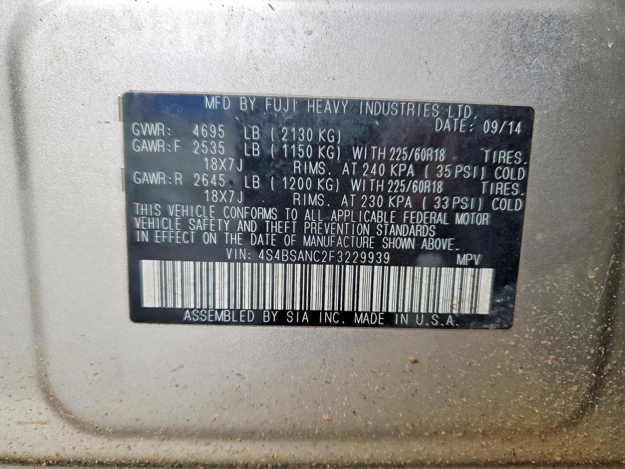 2015 SUBARU OUTBACK 2.5I LIMITED photo 13