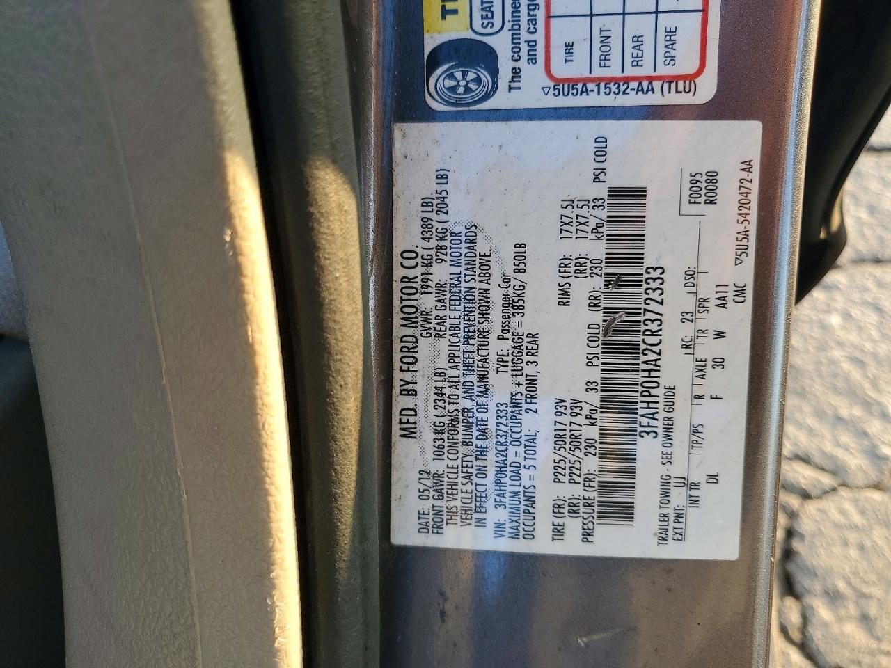 2012 FORD FUSION SE photo 13