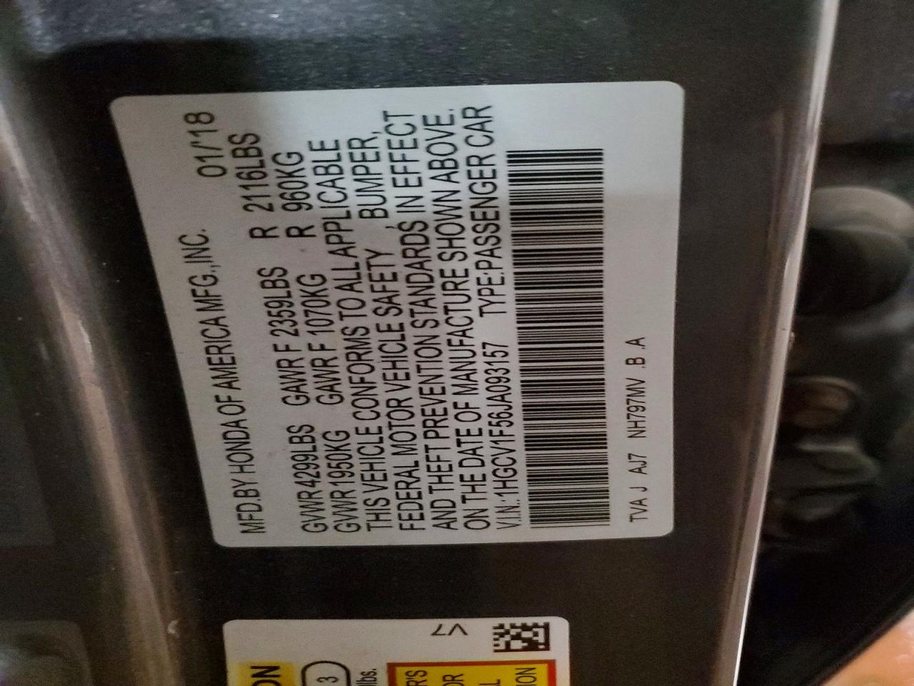 2018 HONDA ACCORD EXL photo 13