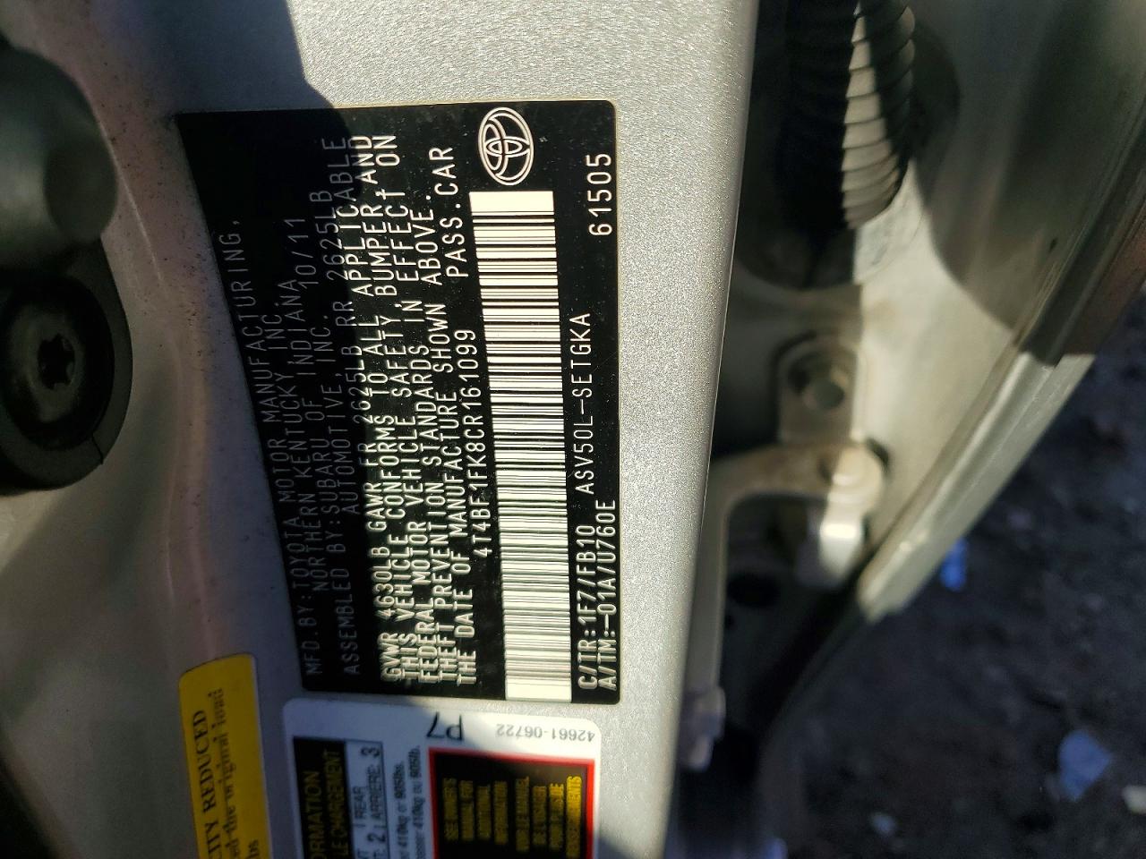 2012 TOYOTA CAMRY BASE photo 12