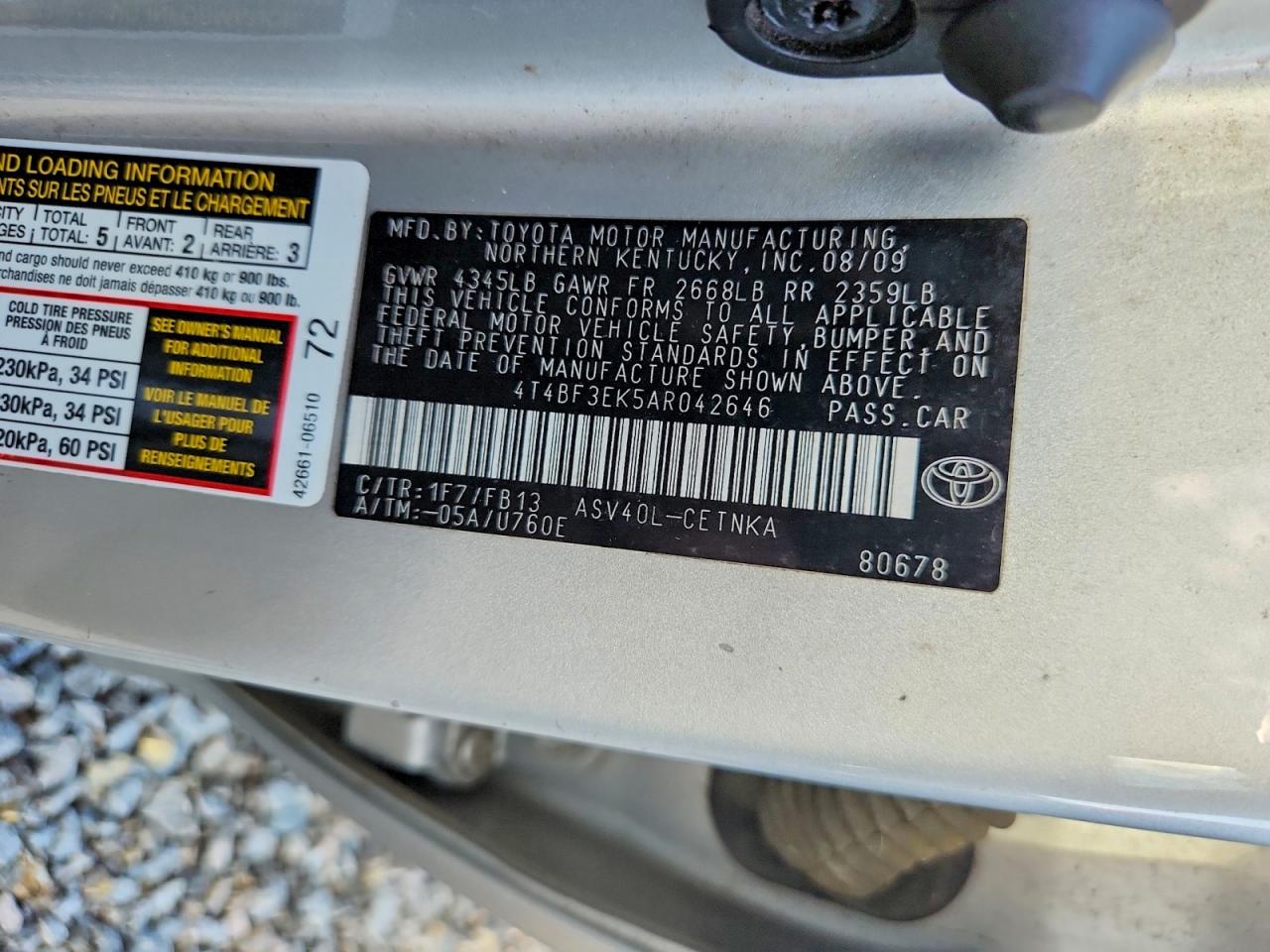 2010 TOYOTA CAMRY BASE photo 12
