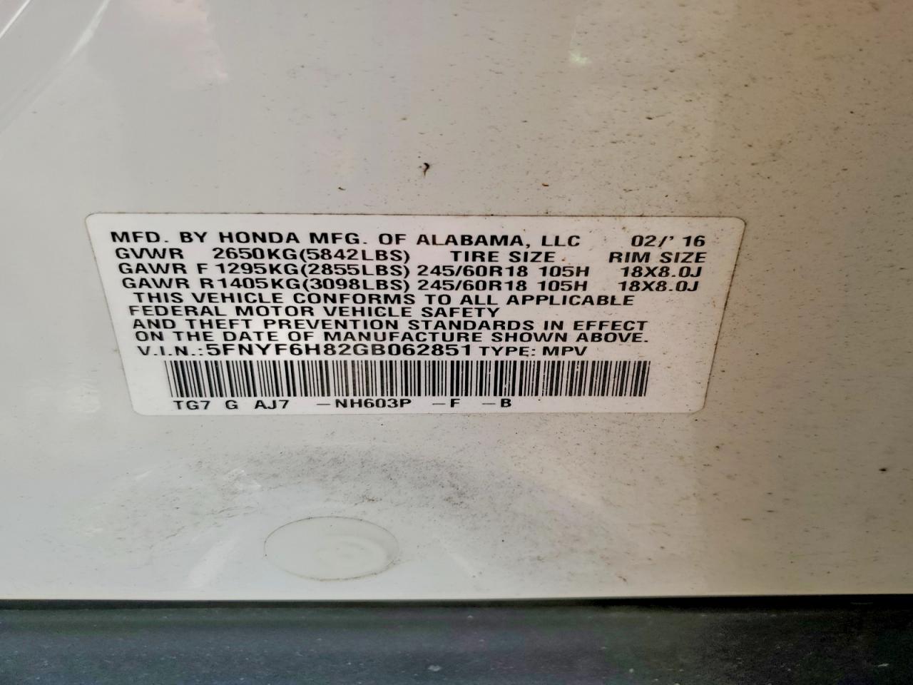 2016 HONDA PILOT EXL photo 14