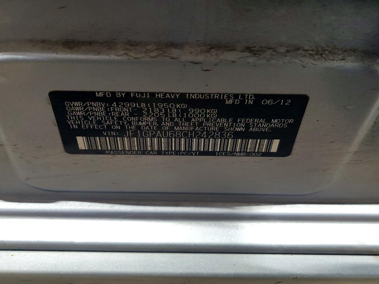 2012 SUBARU IMPREZA SPORT LIMITED photo 13