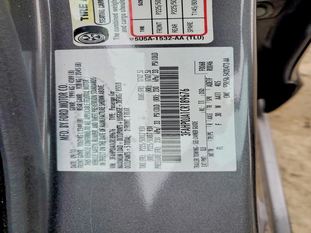 2012 FORD FUSION SEL photo 12