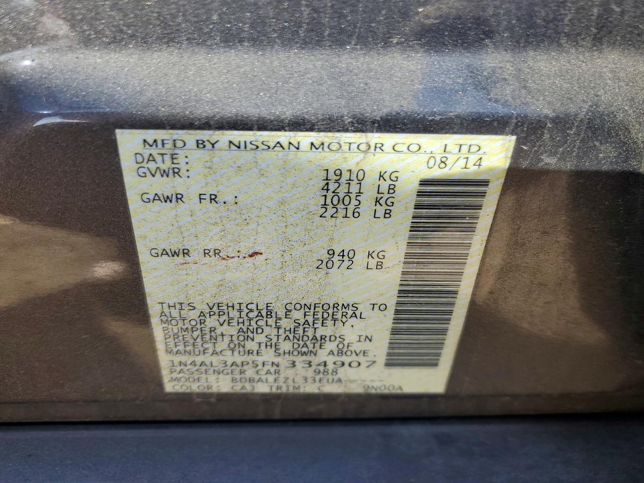 2015 NISSAN ALTIMA 2.5 photo 12