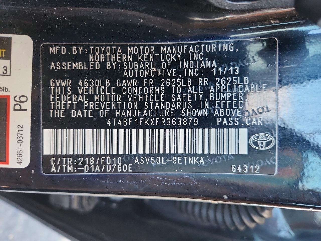 2014 TOYOTA CAMRY L photo 13