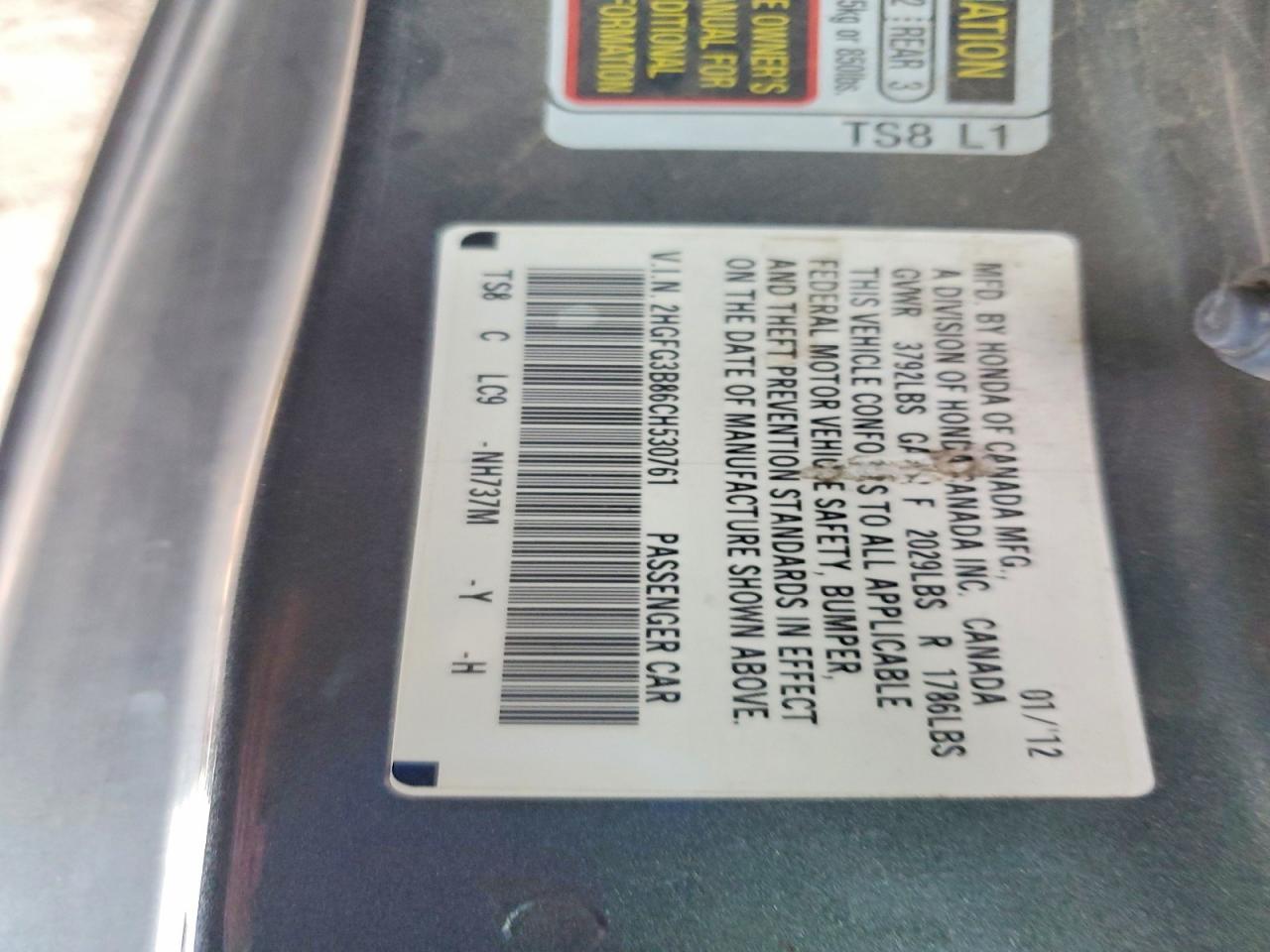 2012 HONDA CIVIC EX photo 12