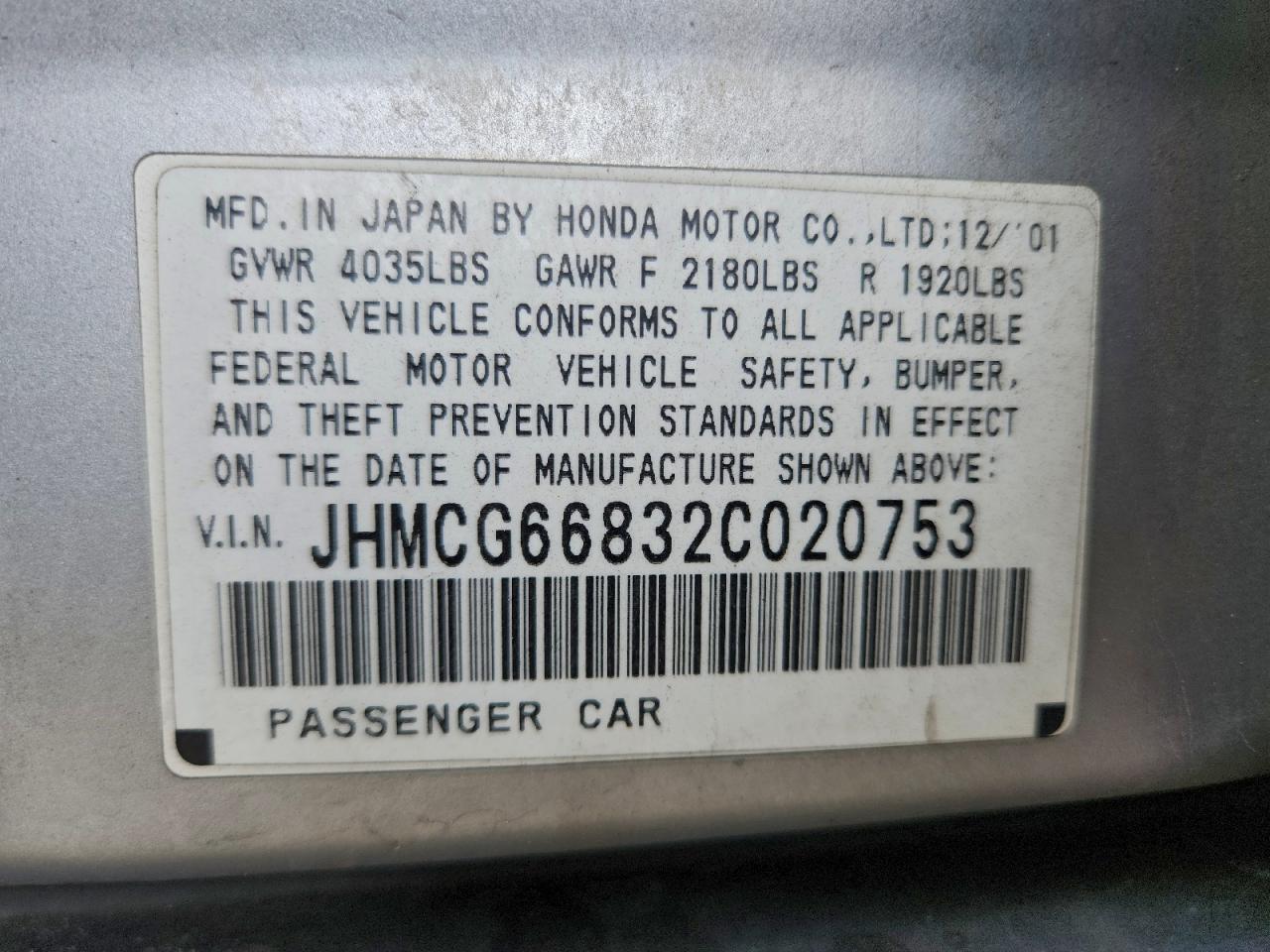 2002 HONDA ACCORD EX photo 13