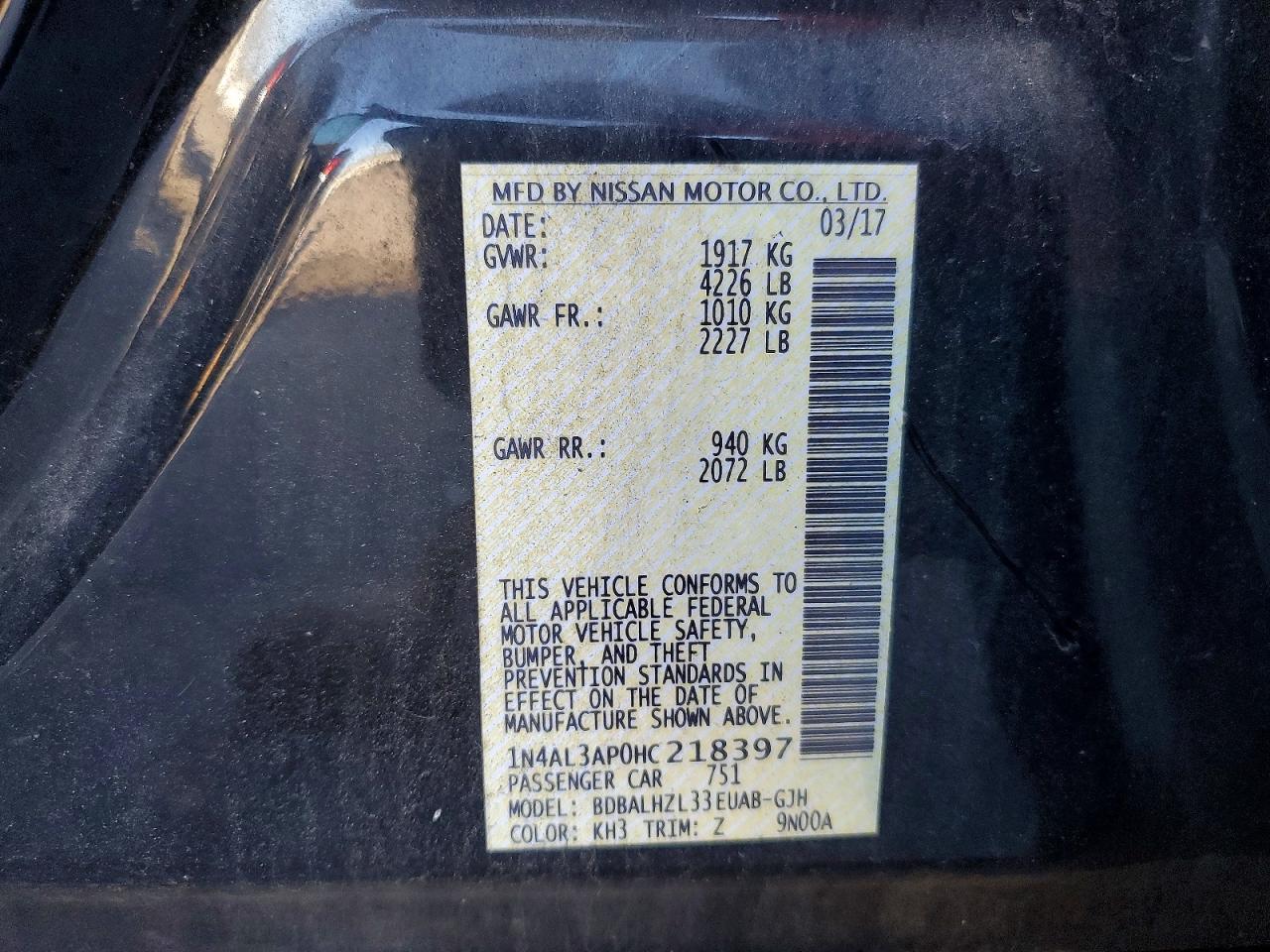 2017 NISSAN ALTIMA 2.5 photo 12