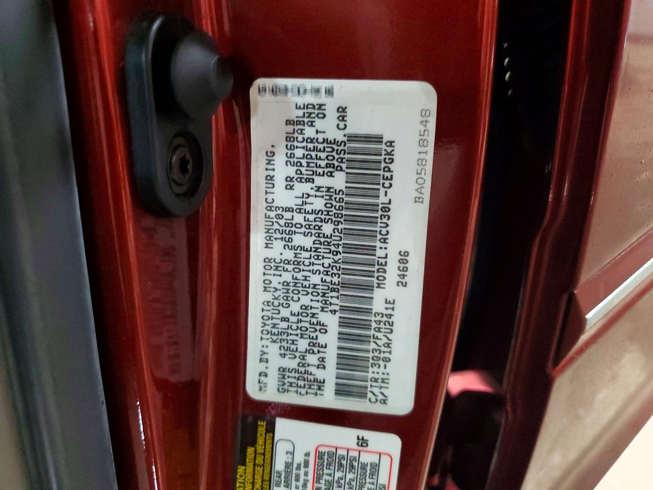 2004 TOYOTA CAMRY LE photo 12