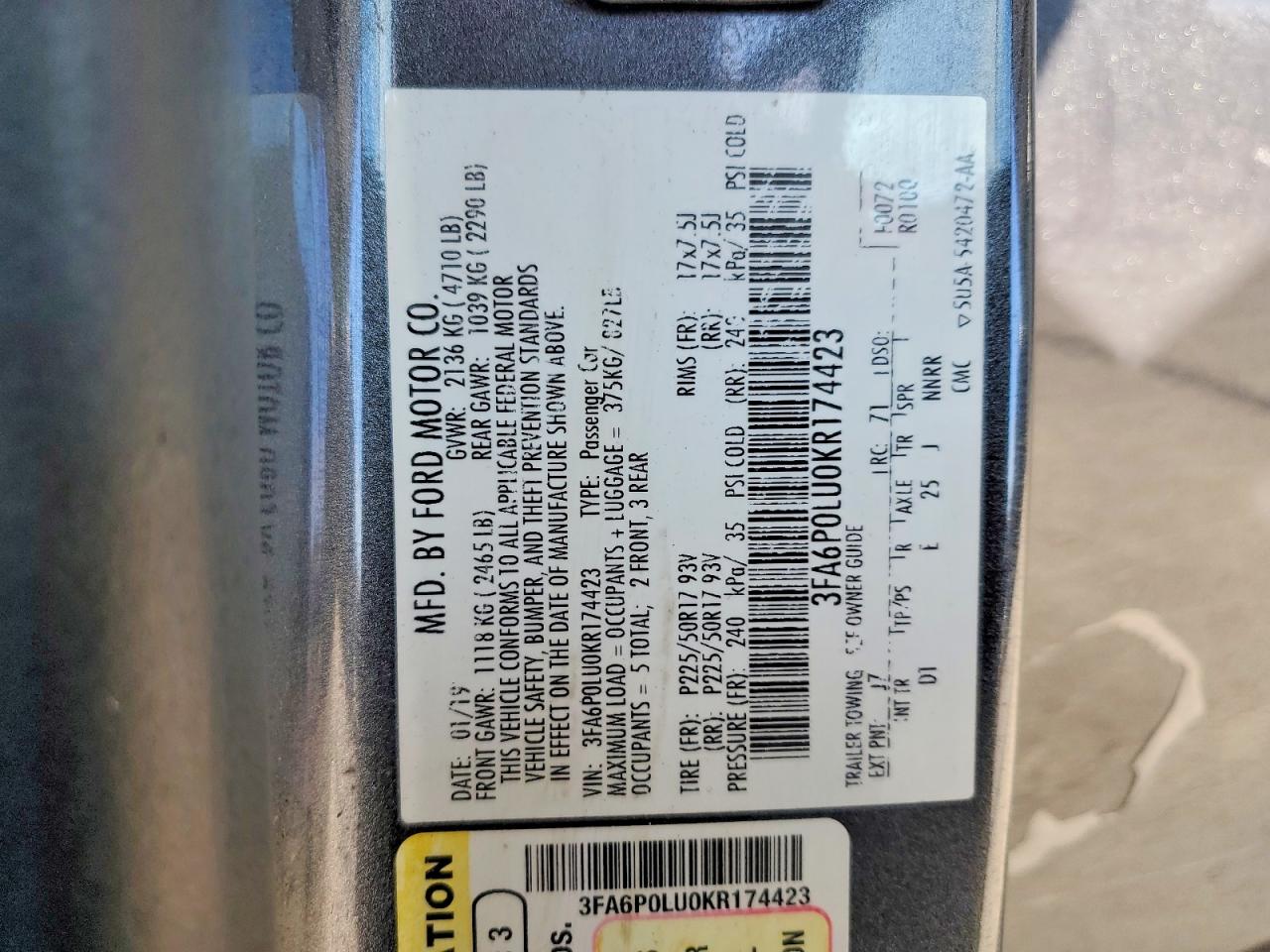 2019 FORD FUSION SE photo 12