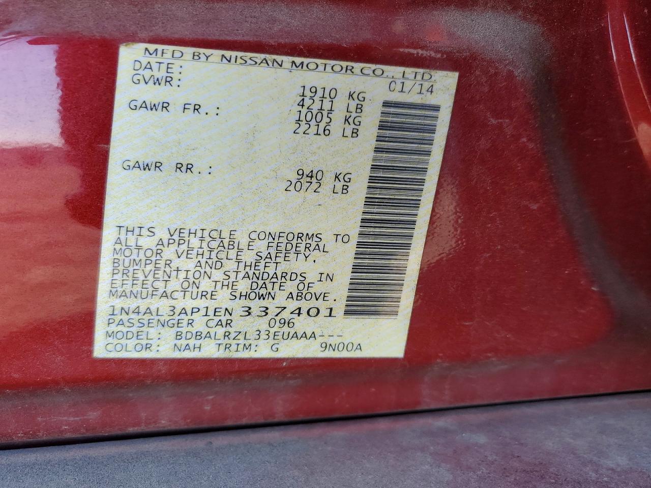2014 NISSAN ALTIMA 2.5 photo 12