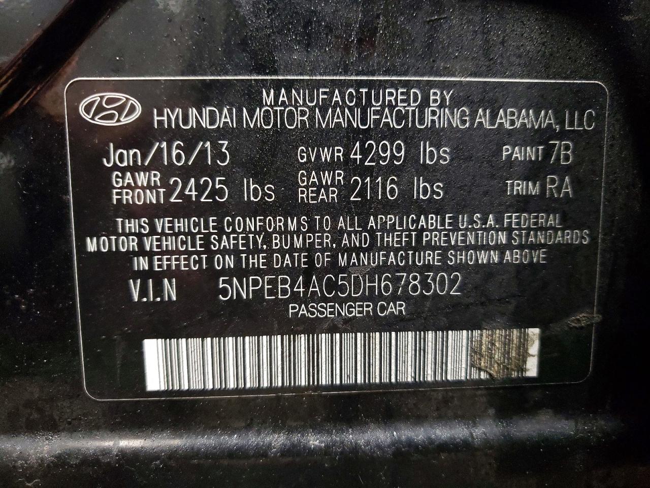 2013 HYUNDAI SONATA GLS photo 12