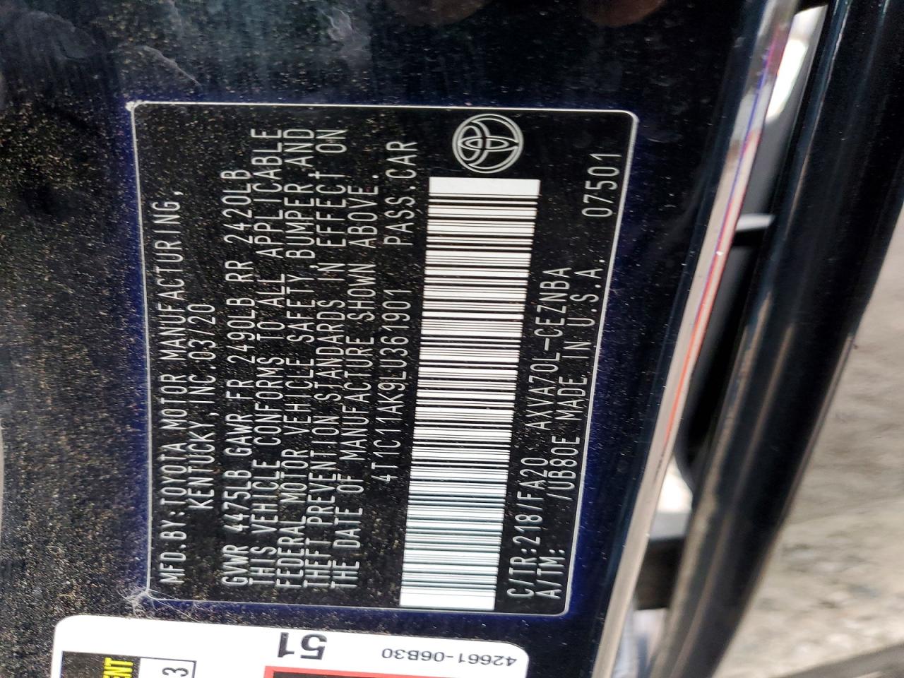 2020 TOYOTA CAMRY LE photo 12