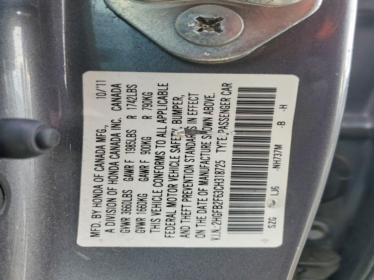 2012 HONDA CIVIC HF photo 13