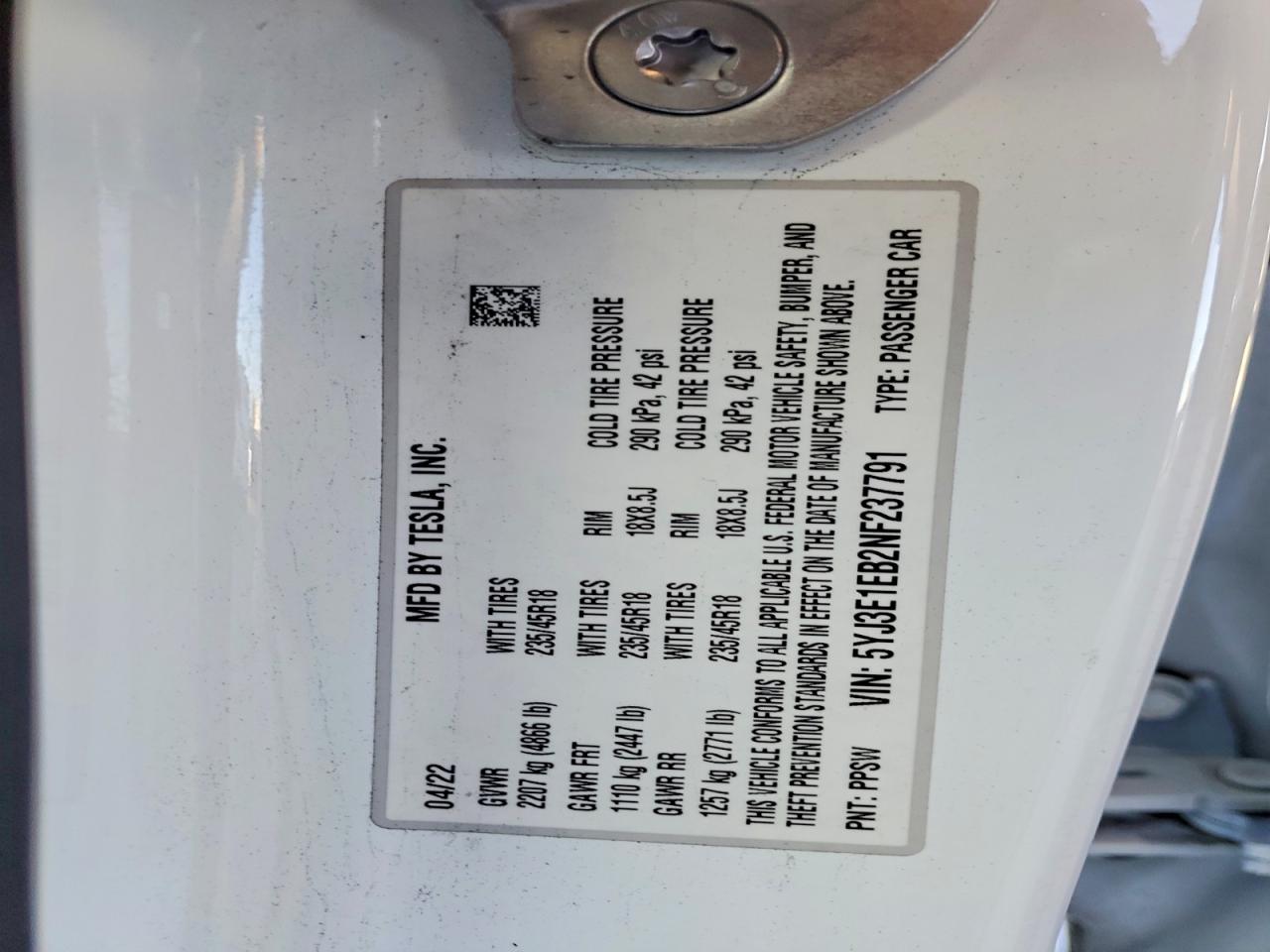 2022 TESLA MODEL 3 photo 23