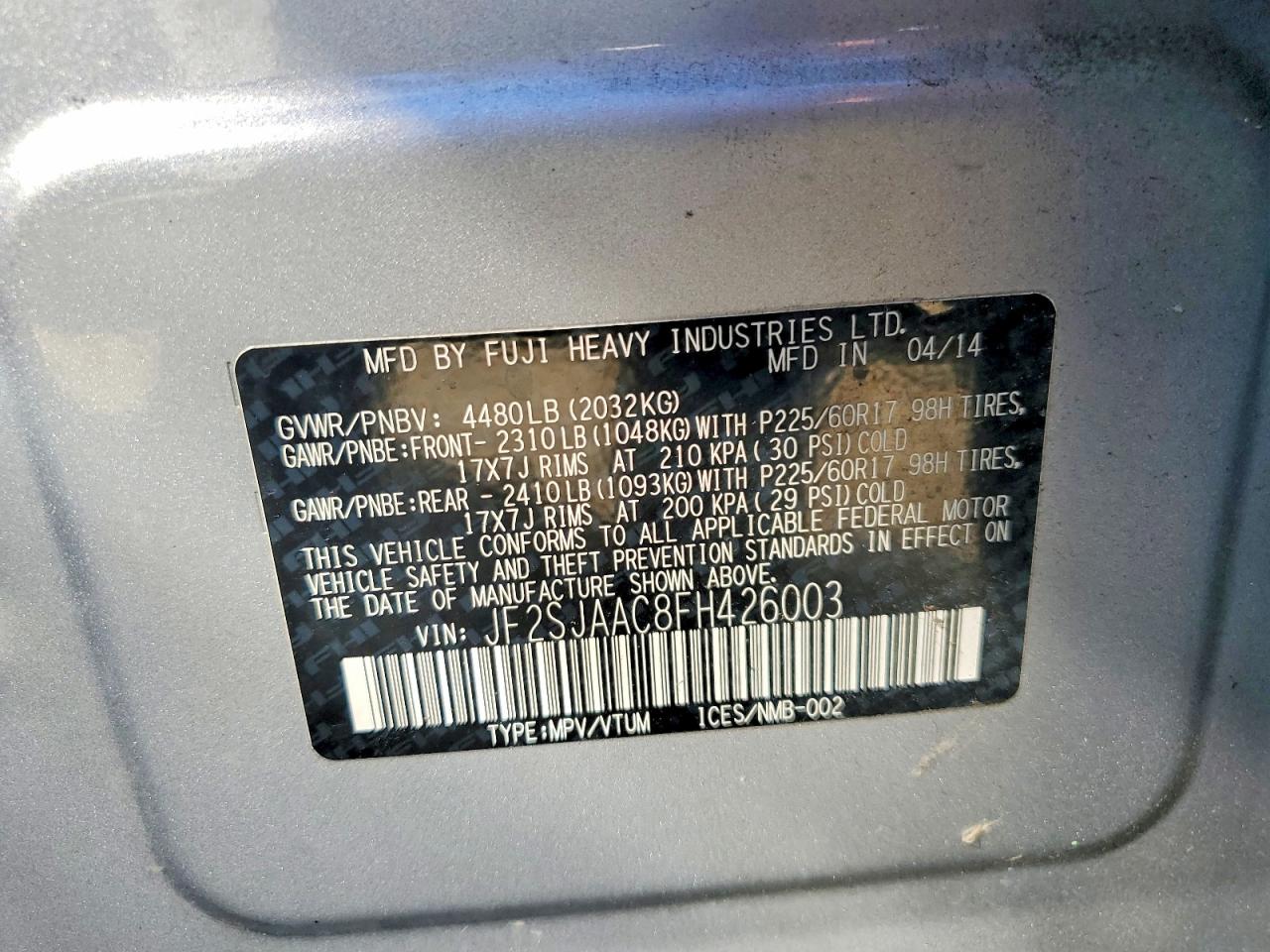 2015 SUBARU FORESTER 2.5I photo 13