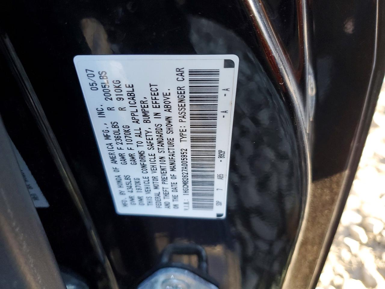 2007 HONDA ACCORD EX photo 12